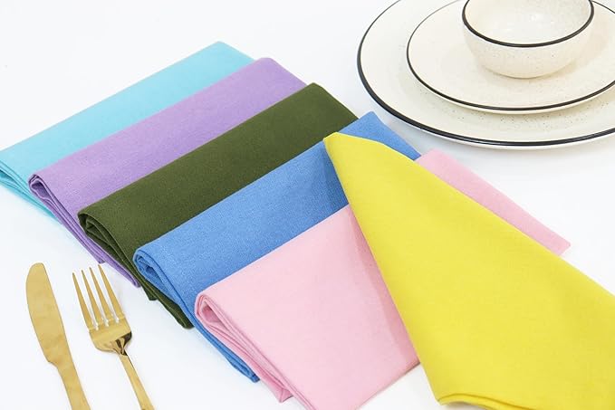 PurpleEssences Set of 12 Cloth Dinner Napkins 100% Cotton 18x18 Inch - Soft Durable Washable - Ideal for Farmhouse Party Fall Thanksgiving - Perfect Everyday Use Table Linen - Multicolor
