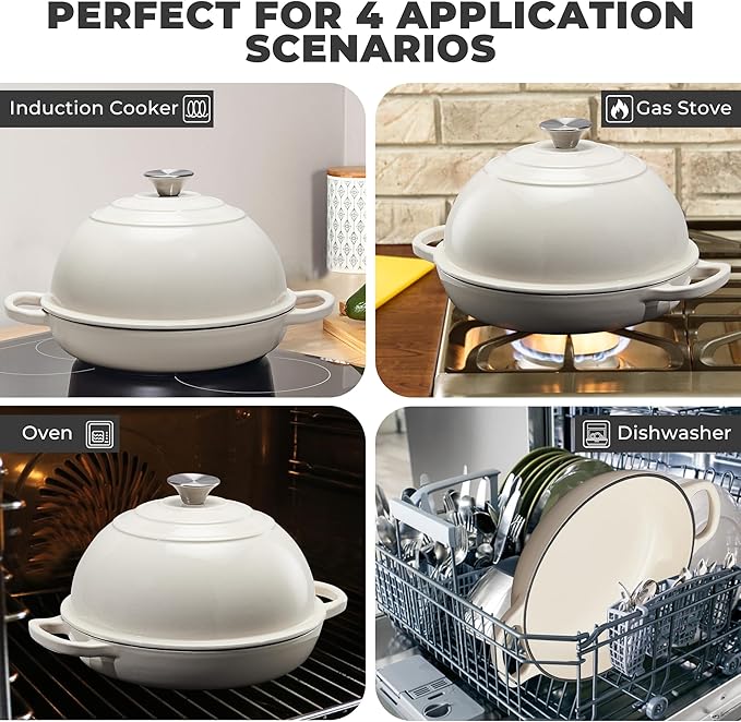 Enameled Cast Iron Bread Oven for Sourdough, Dutch Oven for Bread Baking with Lid, Dutch Oven Bread Pan, 6 Qt, Latte