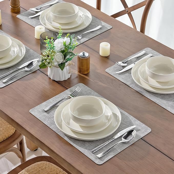 AmorArc Ceramic Dinnerware Sets, High Rim Stoneware Plates and Bowls Sets, Highly Chip and Crack Resistant | Dishwasher & Microwave & Oven Safe Dishes set, Service for 4 (12pc)