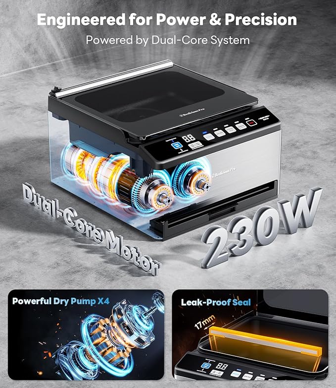 DualCore CVS101 Chamber Vacuum Sealer for Liquids & Sous Vide, 6L Dual Vacuum Zones & Extra-Wide Bag Clamp, 230W Dual-Core Dry Pump x4, Commercial-Grade Food Packaging Machine for Home Use