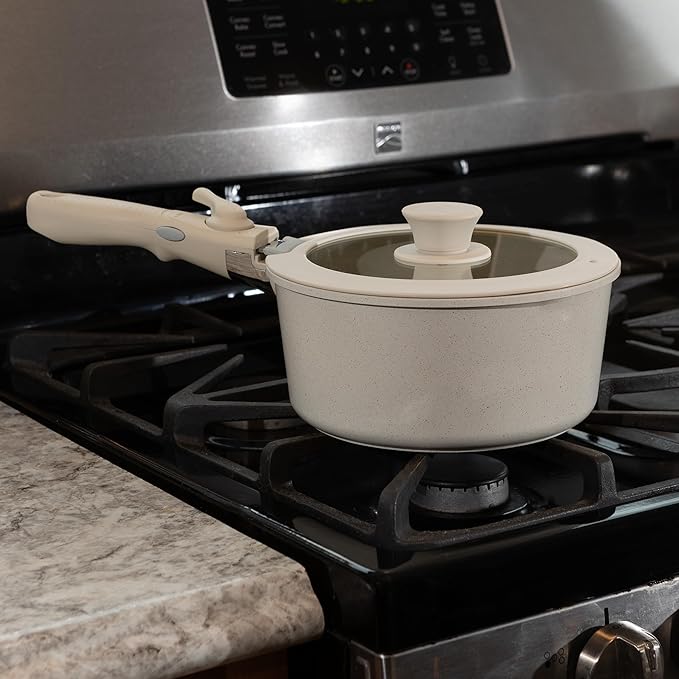 8-Piece Pots and Pans Set - Nonstick Cookware Set with Detachable Handle, Lids, Spatula, and Steam Pan - Kitchen Essentials by Home-Complete (Cream)