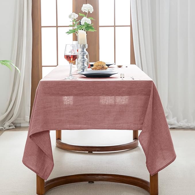 EVERLY 100% Pure Linen Rectangle Tablecloths 60x120Inches for Dining,Buffet Parties,Picnic,Events,Weddings and Restaurants,Decorative Halloween,Thanksgiving Machine Washable Tablecloths-Muddy Pink
