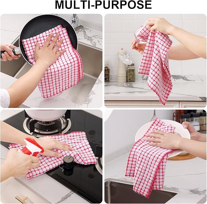 Kitinjoy Cotton 12 Pack Terry Kitchen Towels, 16 x 25 Inches Super Soft and Absorbent Dish Towels, Quick Drying Hand Towels for Kitchen Drying, Multiple Colour