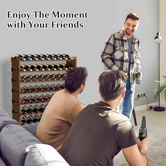 Bambloom Wine Rack Freestanding Floor, Wooden Stackable Bottle Storage Rack for Kitchen,Cellar. 72 Bottles Wine Holder Display Shelves for Champagne(Walnut)
