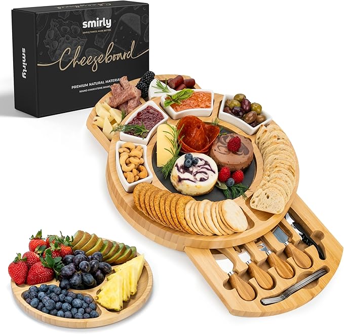 SMIRLY Charcuterie Boards Set - Large Bamboo Cheese Board set - House Warming Gifts New Home, Wedding Gift for Couple, Bridal Shower Gift, Birthday Gifts for Women
