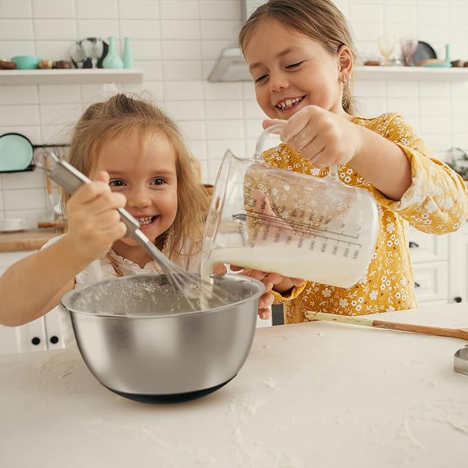 Stainless Steel Mixing Bowls with Lids – Set of 5 Large Nesting Metal Bowls for Kitchen, Baking, Cooking, Food Prep & Storage, Non-Slip Base, Dishwasher Safe,Black