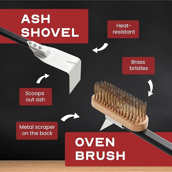 CrustMaster Pizza Peel Set - 12x14" Rectangular Peel, 9" Round Turning Peel, Brass Brush, Ash Rake - Perfect Pizza Oven Accessories for Ovens & BBQ - Pizza Pan - Aluminum & Stainless Steel Tools