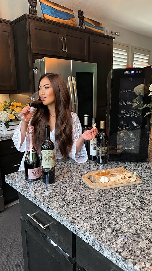 KingChii 12 Bottle Thermoelectric Wine Cooler Refrigerator Advanced Cooling Technology, Stainless Steel & Tempered Glass For Red Wine, Champagne for Home, Kitchen, or Office