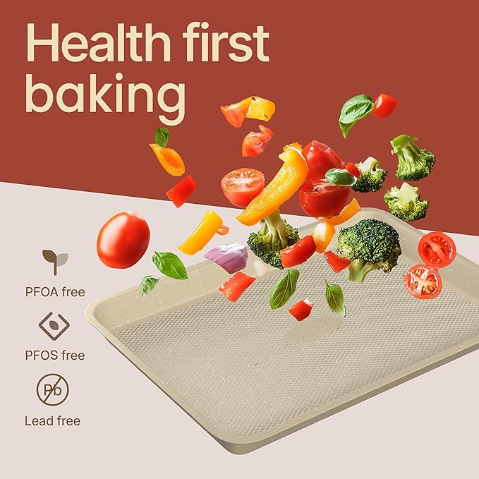 BAKKEN Kitchen Baking Pan - Small, Medium, and Large Cookie Pan (13.58×9.65, 15.75×11, 17.91×12.60), Nonstick, Diamond Texture Bottom, PFOA, PFOS, PTFE Free, Oven Safe (450°F), Pack of 3, White Marble