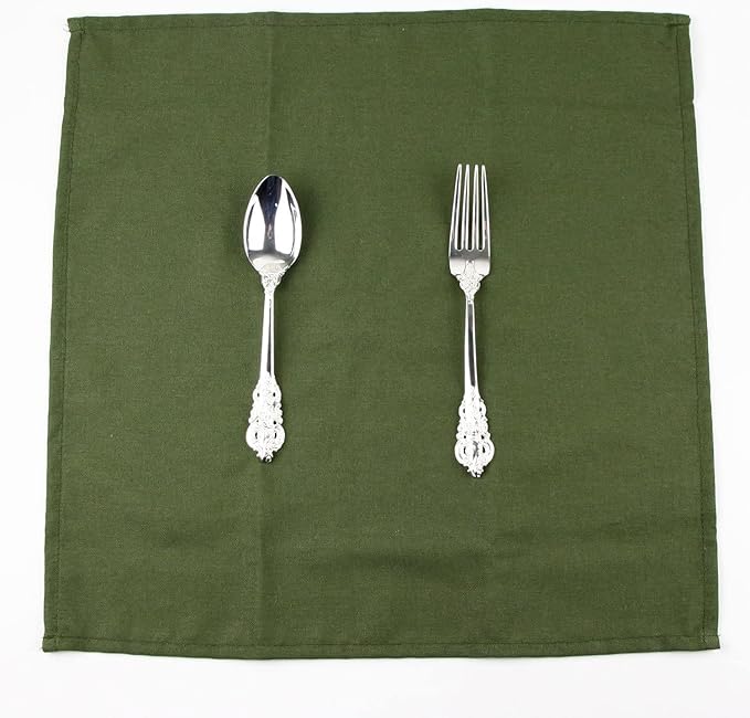 Solid Color Polyester Linen Blended Thin Dinner Napkins - Pack of 12 (40 x 40 cm) - for Events & Home Use (Army Green)
