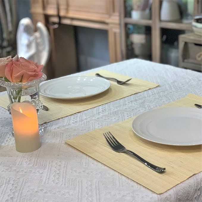 ANDSTAR Bamboo Placemats Set of 8 Waterproof - 12x18 Inch Reusable Table Mats for Dining, Eco-Friendly Heat Resistant Dishwasher Safe Kitchen Decor, Farmhouse Style Home Gift (Natural Color)