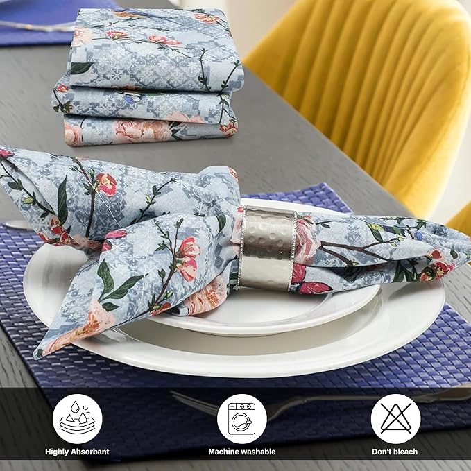 Bedding Craft Cotton Cloth Dinner Napkins Set of 12 – 18x18 Birds Print Design with 1" Fold – Reusable Machine Washable Fabric Napkins for Parties, Dining & Everyday Use