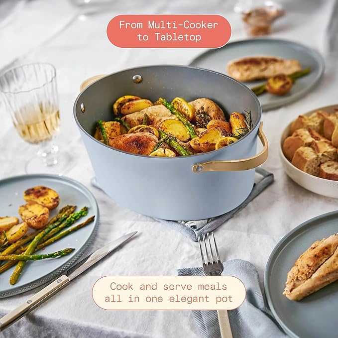 Beautiful 10-in-1, 6-Qt Electric Multi-Cooker | Programmable Touch Display | 7 Presets up to 400 °F | Sear Slow-Cook Steam Rice Warm | Oven-Safe Pot & Lid (Blue)