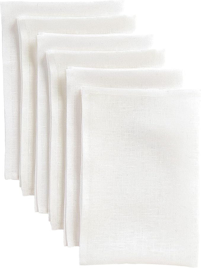 Solino Home White Linen Napkins Set of 6-100% Pure Linen Cloth Washable Dinner Napkins 20 x 20 Inch for Fall, Autumn, Halloween, Thanksgiving, Christmas, Holiday - Fete