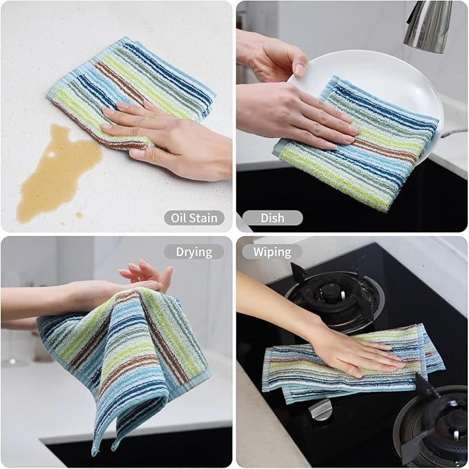 Oeleky Kitchen Dishcloths for Washing Dishes, Ultra Absorbent Dish Rags, Cotton Cleaning Cloths Pack of 8, 12x12 Inches (mix-1, 12x12 inch)