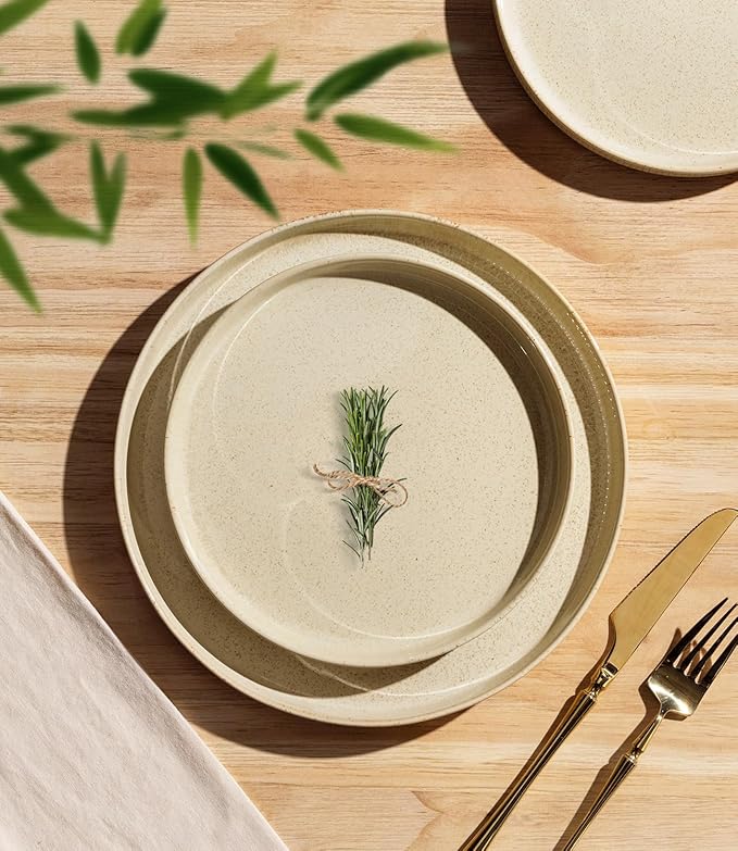 TheTerra Ceramic Dinnerware Sets for 8, 24 Pieces Porcelain Lightweight Plates and Bowls Sets, Scratch Resistant Dish Set, Oven & Microwave & Dishwasher Safe, Cappuccino