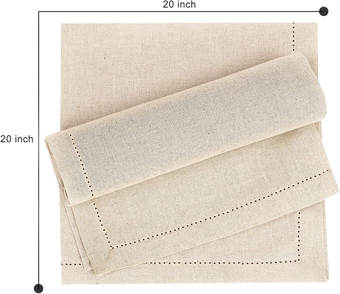 Ruvanti Premium Linen Napkins Set of 6-20x20 Inch, Classic Hemstitch, Mitered Corner Cloth Napkins ‎- Soft, Elegant Dinner Napkins Cloth Washable for Weddings, Parties, Everyday Use - Natural