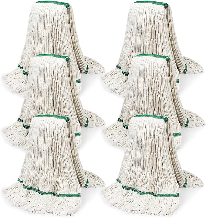 20oz Commercial Cleaning Mop Head Replacements- 6 Pack Heavy Duty Industrial Cotton Looped End String Cleaning Mop Head Refills,Used for Home,Garage,Office and Kitchen,White Mop Refills