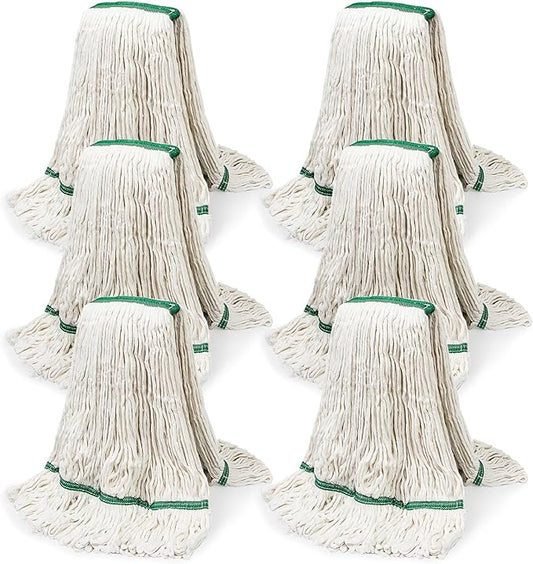 20oz Commercial Cleaning Mop Head Replacements- 6 Pack Heavy Duty Industrial Cotton Looped End String Cleaning Mop Head Refills,Used for Home,Garage,Office and Kitchen,White Mop Refills