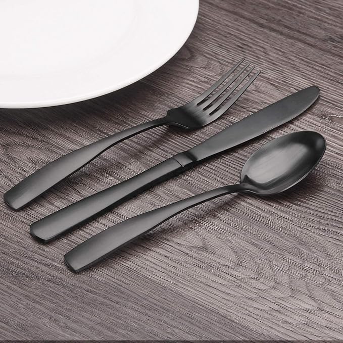 Matte Black Silverware Set, Bysta 40-Piece Stainless Steel Flatware Set, Kitchen Utensil Set Service for 8, Tableware Cutlery Set for Home and Restaurant, Satin Finish, Dishwasher Safe