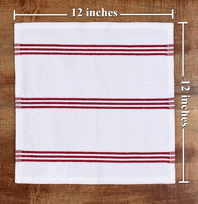 Sticky Toffee Cotton Dishcloths Set of 8 – Red and White Dish Towels 12x12 in, Reusable and Absorbent Tea Towels for Cleaning or Drying, Oeko-Tex Cotton