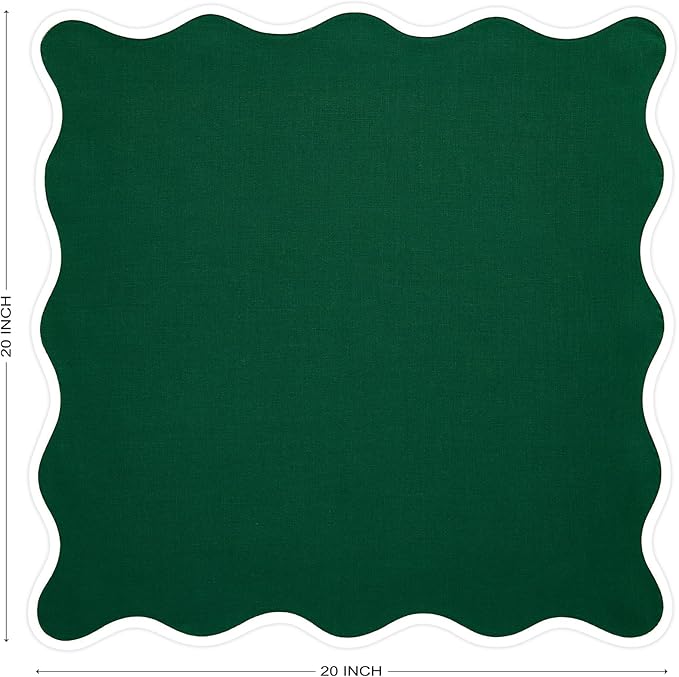 Solino Home Scallop Linen Cloth Napkins Set of 4-100% Pure Linen White and Christmas Green Dinner Napkins 20 x 20 Inch - Giselle Scallop Edge, Handcrafted and Machine Washable