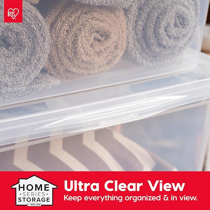 IRIS USA 6-Pack Storage Bins with Lids, 58 Quart, Clear Stackable Containers Box Organize Shoes Closet Shelves Clothes Blankets Towels - BPA-Free Plastic