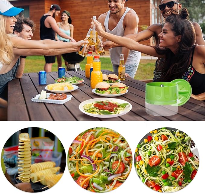 Handheld Low-Carb Spiralizer，3-in-1 Veggie Noodle Maker for Zucchini, Carrots & More, Compact Design for Small Kitchens, Rust-Resistant Stainless Steel Blades(Green)