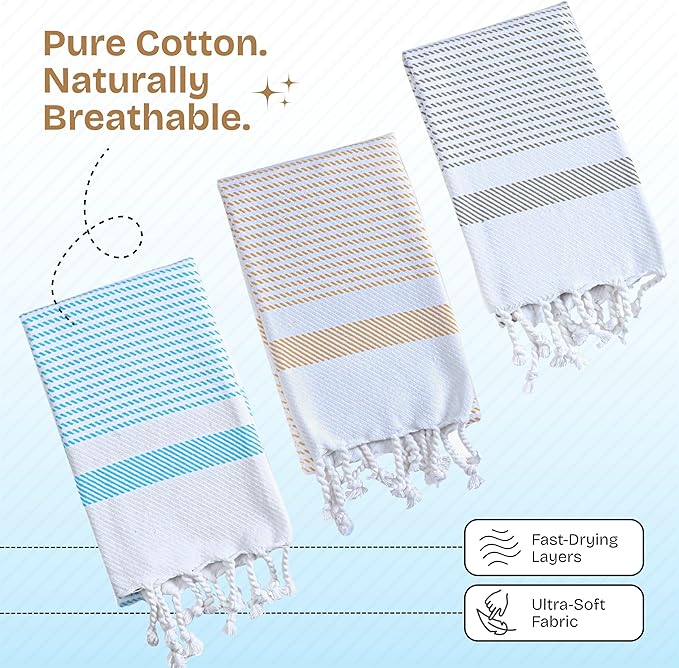 Multi Color Kitchen Towels 16x26 Inch, 12 Pack, 100% Cotton, Ultra Absorbent, Fast Dry, Machine Washable, Drying Dishes, Cleaning, Everyday Use - Aqua Blue, Beige, Ash Grey