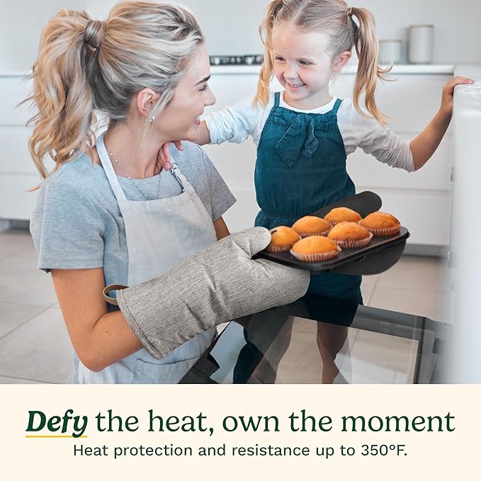 Cuisinart Heritage Kitchen Oven Mitts – Heat-Resistant Mitts for Oven with Non-Slip Neoprene Palm, Long Cuff, and Cotton Filling – Durable Oven Gloves for Cooking, Baking & Grilling (Textured Gray)