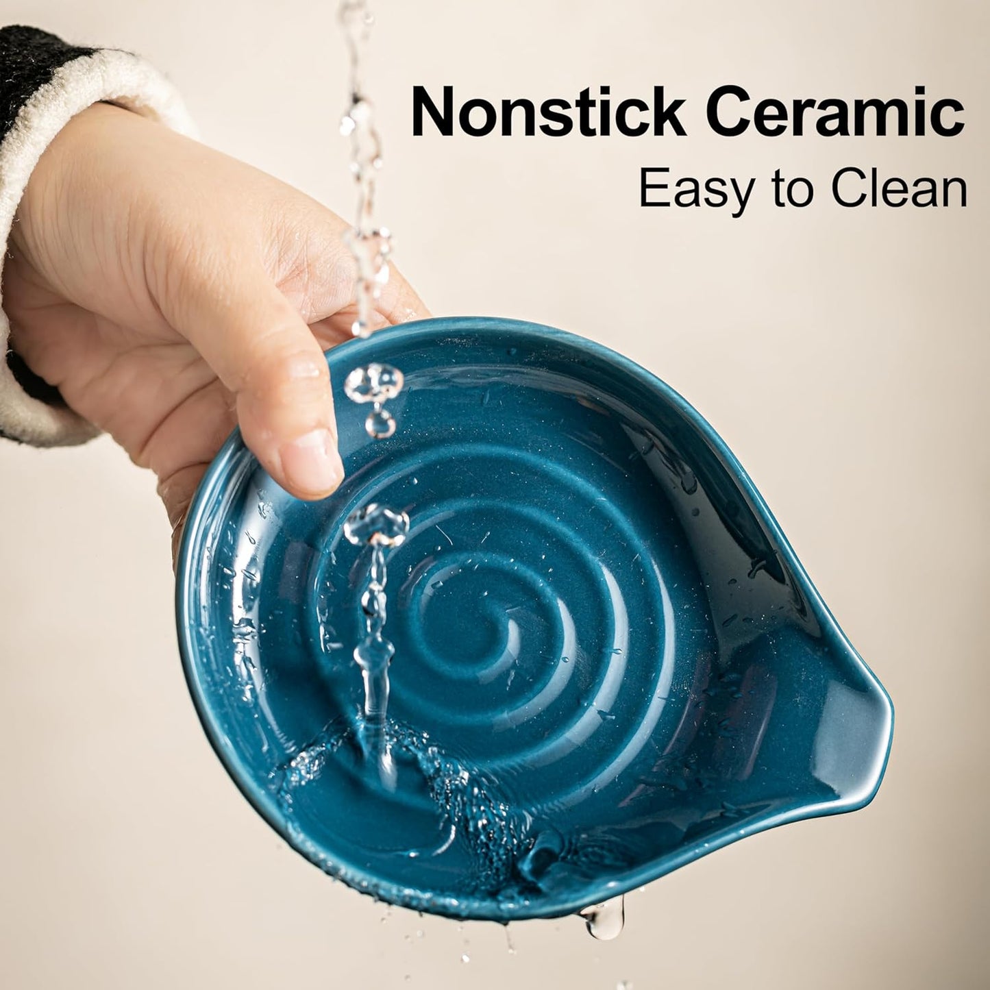 Spoon Holder, Ceramic Spoon Rest for Kitchen Counter Farmhouse Cooking, Large Utensil Rest for Spoons, Ladles, Tongs, Spatula, 5 Inches (Blue)