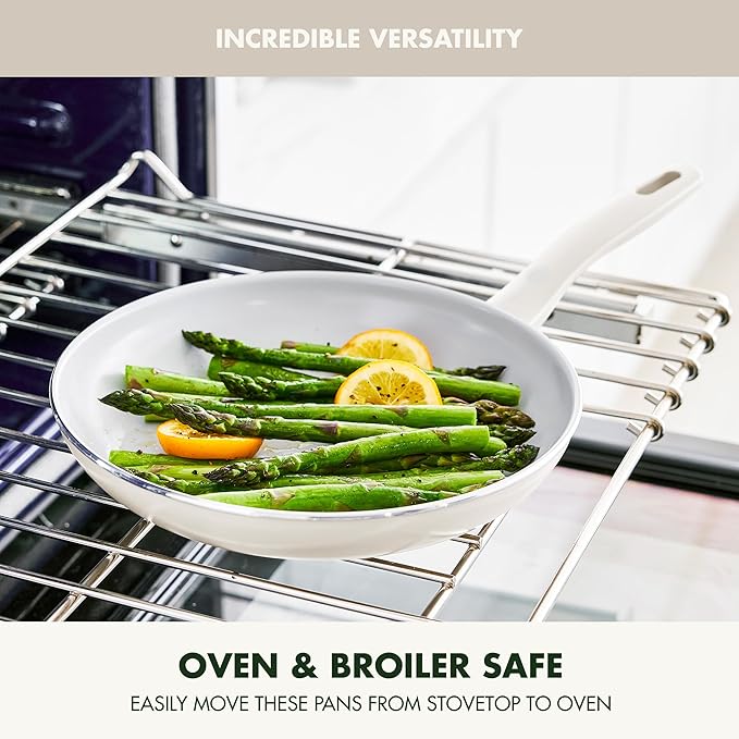 GreenPan Dover Healthy Ceramic Nonstick, 12 Piece Cookware Pots and Pans Set, PFAS-Free, Dishwasher Safe, Comfort Grip Handle, Cream White