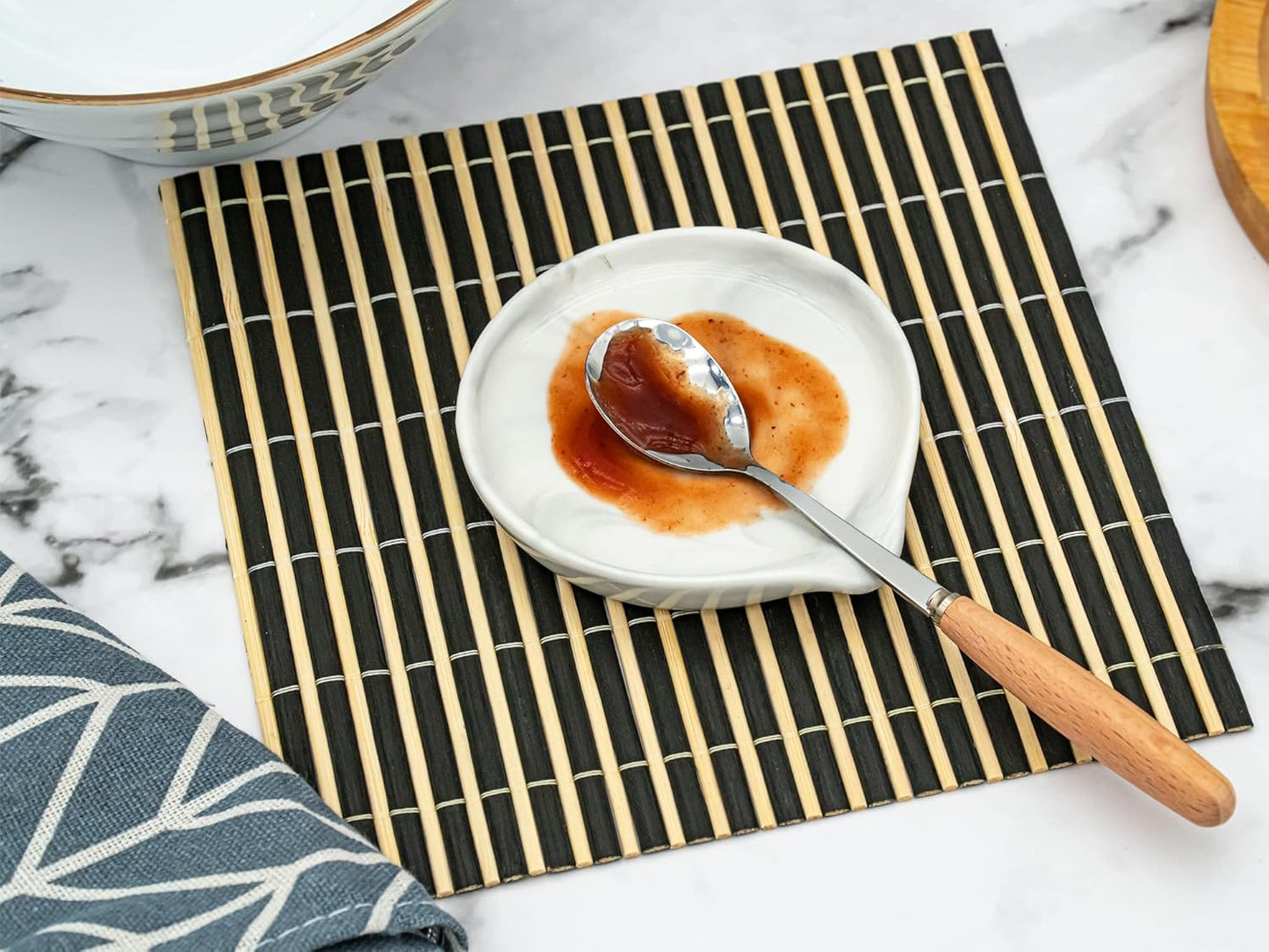 Spoon Rest,Ceramic Spoon Rest for Kitchen Counter Dishwasher Safe Marble Decor Spoon Holder for Kitchen,3.5 Inches