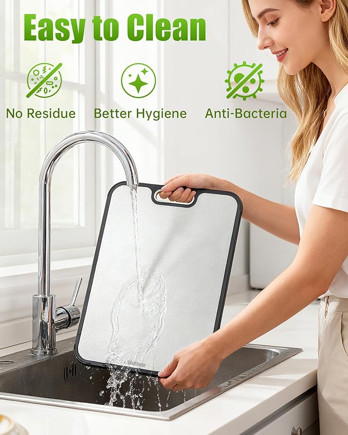 Stainless Steel Cutting Boards for Kitchen, Non Toxic Double Sided Cutting Board, 2-in-1 Wheat Straw PP, Large Chopping Board for Meat and Fruit, Non-Slip, Gifts for Housewarming 16”×11”