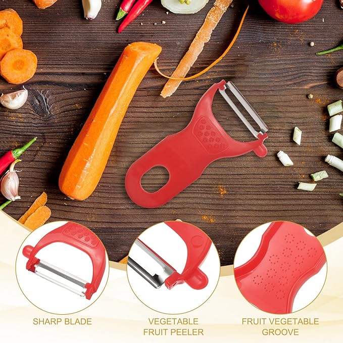 uxcell Vegetable Peeler Set, 4.5 Inch Stainless Steel Potato Peeler for Apple Fruits Red