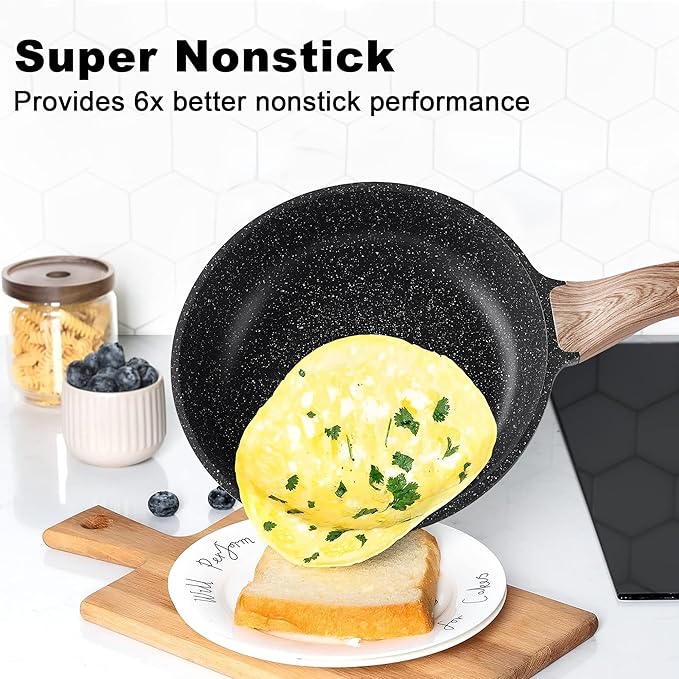 Caannasweis Pots and Pans Set, Nonstick Kitchen Cookware Sets, Granite Pot and Pan, Cooking Pans Pots Set (Classic Black, 20 Piece Cookware set)