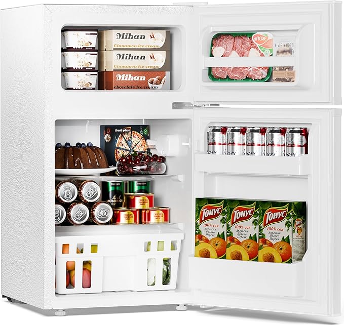 Antarctic Star Compact Refrigerator,3.2 Cu.Ft. Mini Separate Freezer Double 2-Door,Adjustable Removable Shelves for Basement,Apartment,Dorm,Office,WHITE