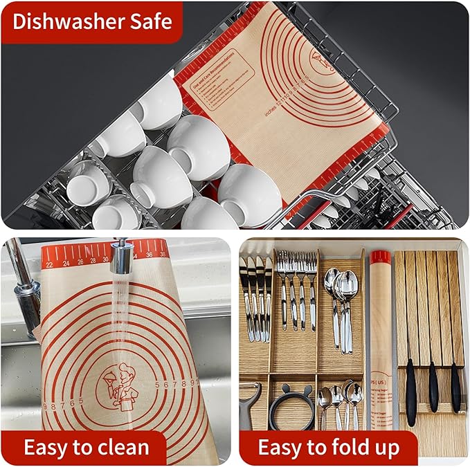 Non Stick Silicone Pastry Mat, Dough Mat for Rolling, Food-grade Reusable Baking Mat Fondant Mat Nonslip Kitchen Mat for Counter Oven Mat for Making Cookies Macarons Bread Pizza