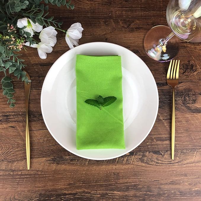 Solid Color Blended Thin Dinner Cloth Napkins - Set of 12 (40 x 40 cm) - for Events & Home Use (Green)