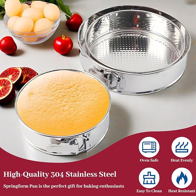9 Inch Springform Pan 304 Stainless Steel Nonstick Springform Cake Pan with Removable Bottom, Round Spring Form Cheesecake Pans