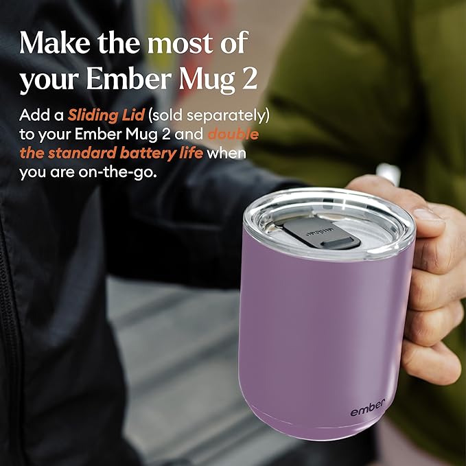 Ember Temperature Control 14oz Smart Mug 2, App-Controlled and Rechargeable Heated Coffee Cup Warmer with Intelligent LED Display, Lavender.