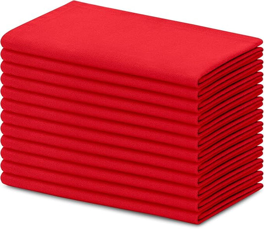 Blue Needles Solid Cloth Napkins Set of 12 Red 100% Cotton Dinner Napkins 18x18 inches - Soft, Reusable, Absorbent & Washable Fall Thanksgiving Linen, Ideal for Events, Parties & Everyday Use