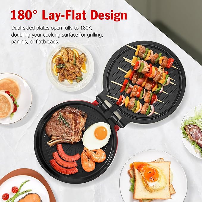 1000W Pizza Maker, 2-in-1 Indoor Griddle and Pizza Cooker, 8.5" 180° Open Nonstick Plate for Quesadilla, Panini, Crepe and More