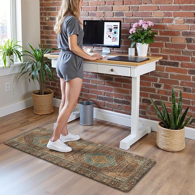 GENIMO Kitchen Mats for Floor 2PCs, Washable Anti Fatigue Mat for Cushioned, 17.3"x59"+17.3"x30", Waterproof Kitchen Rugs, Non Slip Comfort Standing Mat Rug for Home, Sink, Laundry, Brick