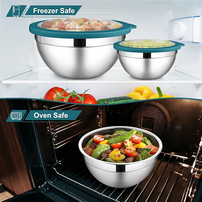 LIANYU 6 Packs Stainless Steel Mixing Bowls, Large 7, 3.5, 2.5, 2, 1.5, 1QT Size, Deep Metal Nesting Bowls Set for Baking Cooking Serving Prepping Food Storage, Include Visible Airtight Lid, Dark Blue