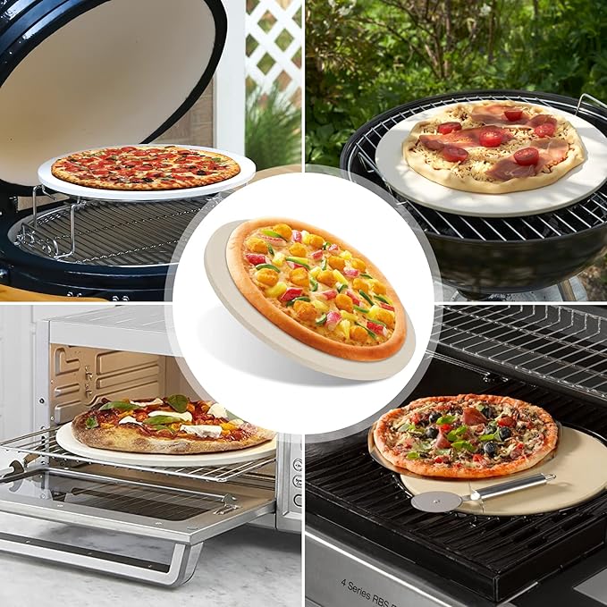 Pizza Stone for Oven, 15" Heavy Duty Round Pizza Stone for Oven Baking & BBQ Grill Thermal Shock Resistant Cordierite Cooking Stone Baking Stone for Pizza, Bread
