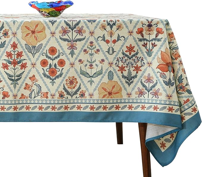 French Tablecloth for Rectangle Tables,Linen Table Cloth with Colorful Flowers and Leaves Pattern,Heavy Durable Soft Table Cover for Dining Kitchen Decor Party Christmas,67"*118"