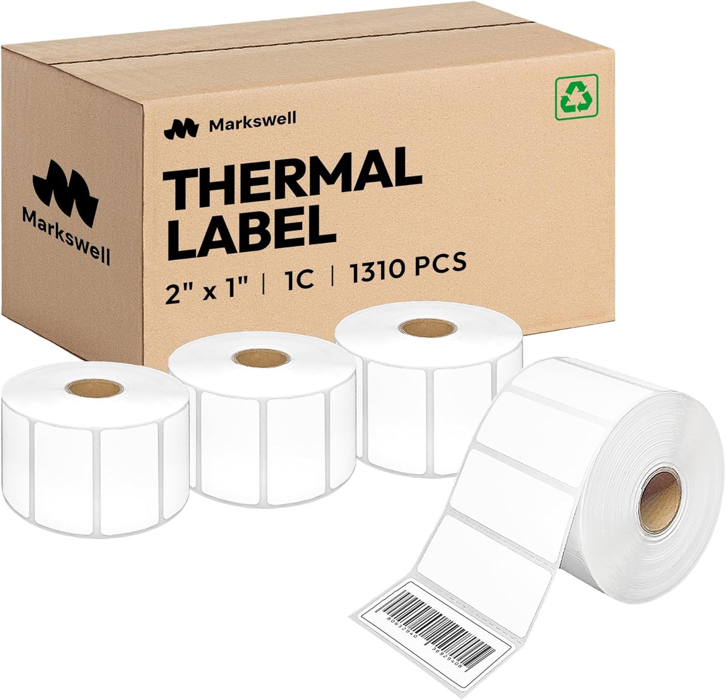 2x1 Direct Thermal Label, Barcode Address Mailing Name Shipping Labels, Perforated Thermal Stickers, Multipurpose, Commercial Grade for Thermal Printer, Strong Adhesive, 1310/Roll, 4 Rolls