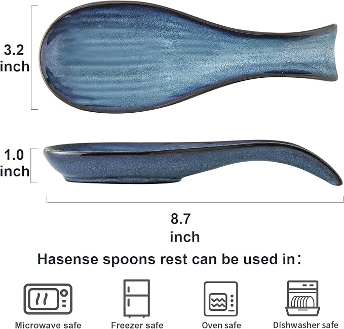 Hasense Ceramic Spoon Rest Set of 2 for Stove Top, Porcelain Spoon Holder for Kitchen Counter Cooking Utensil Home Decor, Kitchen Spatula Holders for Spoons, Ladles and Tongs, Navy