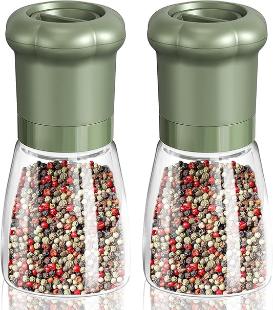 CIRCLE JOY Manual Salt and Pepper Grinder Set For Professional Chef, Refillable Salt and Pepper Shakers with Ceramic Blades, Adjustable Coarseness and BPA-free 180ml Glass Container, Short Green